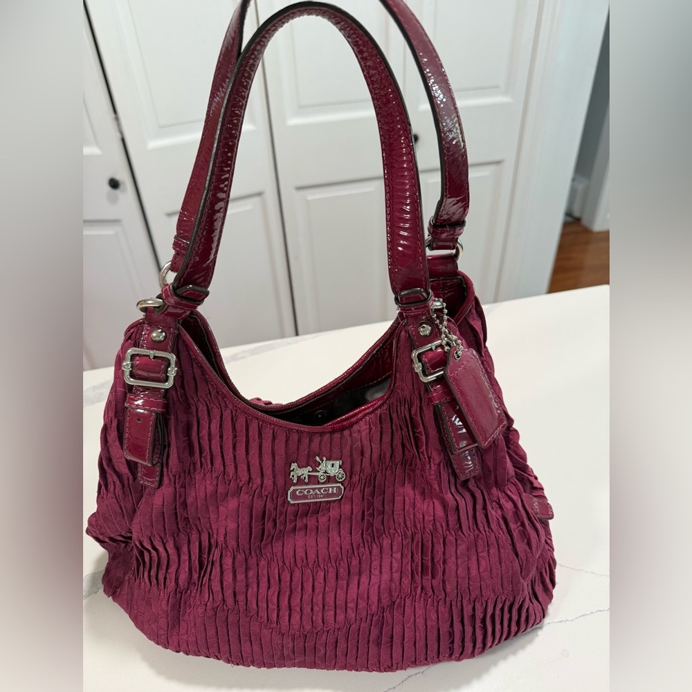 Vintage Coach Burgundy Madison satin pleat bag.